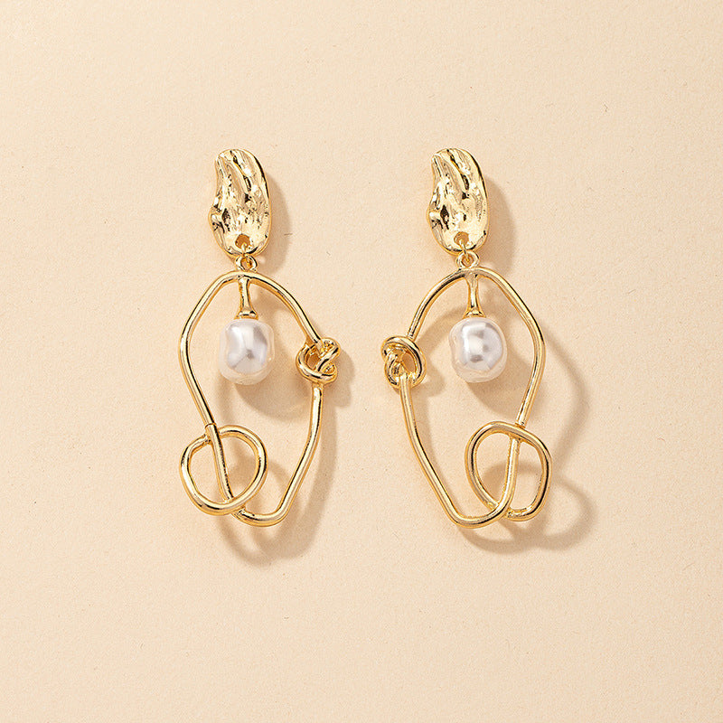 Metallic Geometry Pearl Earrings - Vienna Verve Collection