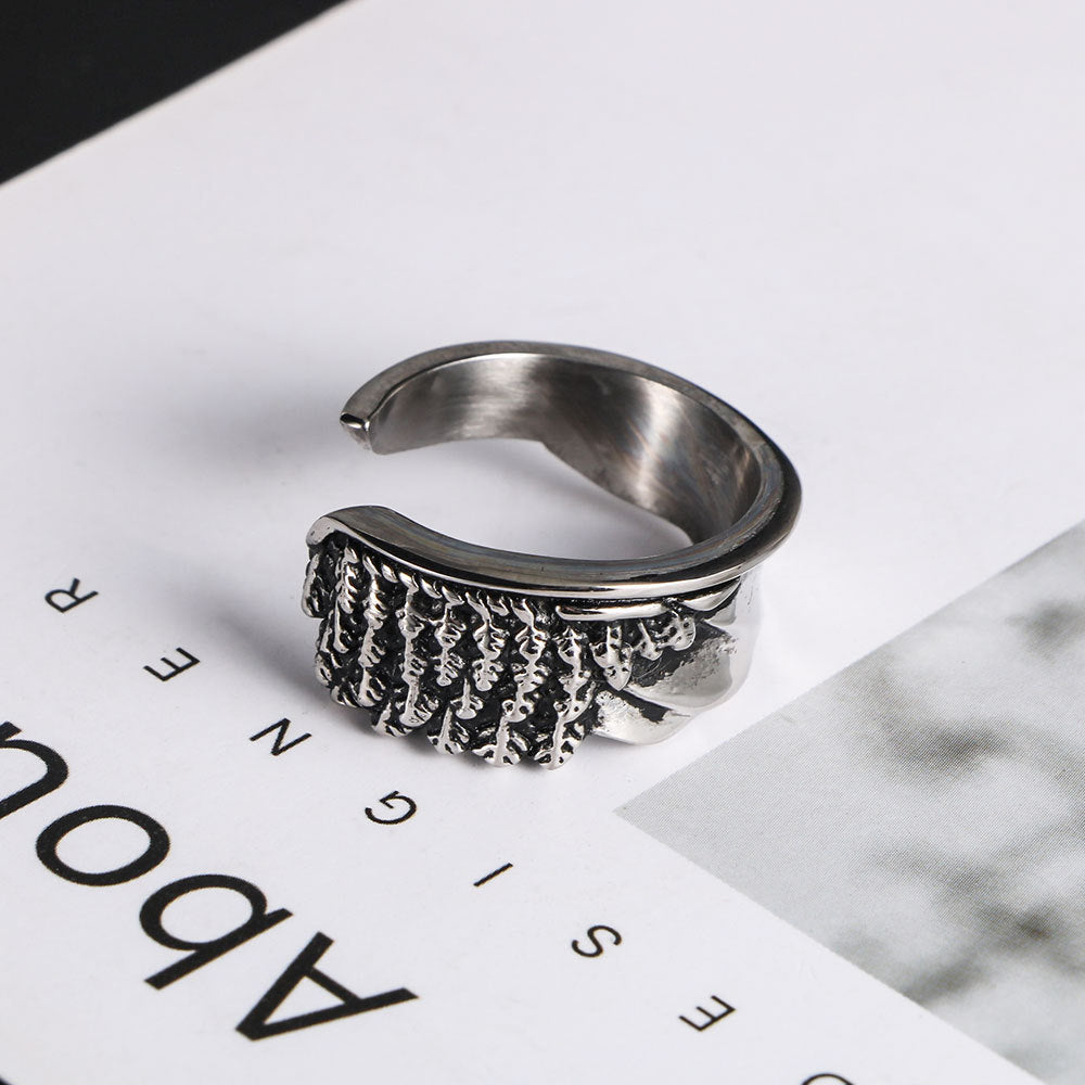 Trendy Angel Wing Titanium Steel Ring for Men - Fashionable European and American Design