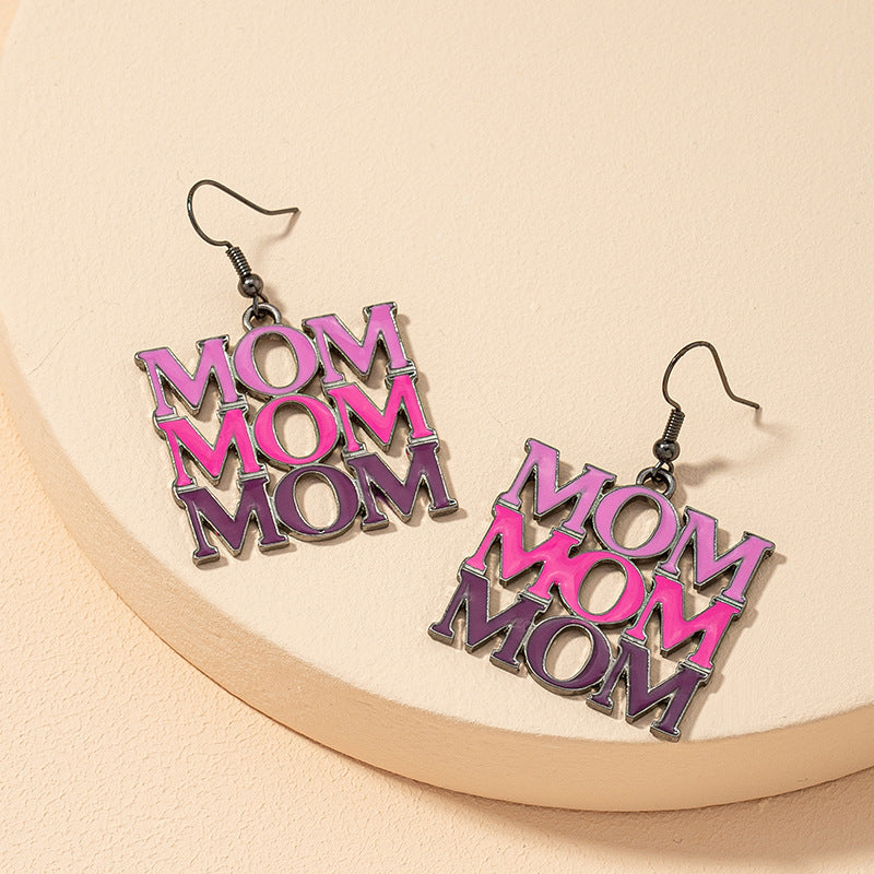 Slogan Letter Earrings - Mom Color Block Design - European & American Style Gold Earrings