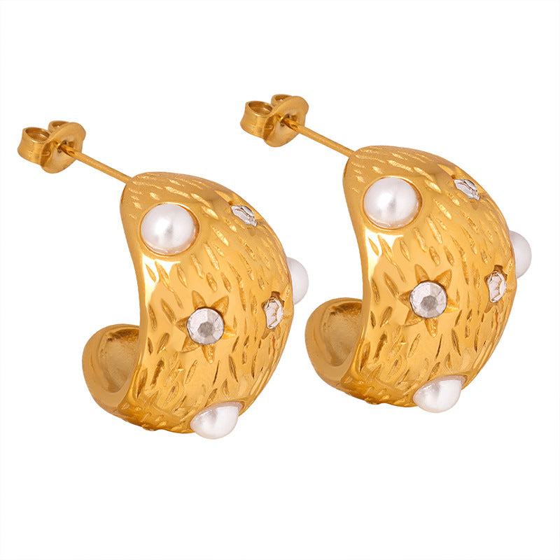 Golden Pearl Retro Earrings for Women by Planderful