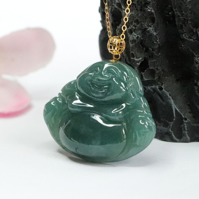 Buddha Jade Necklace with Sterling Silver Chain