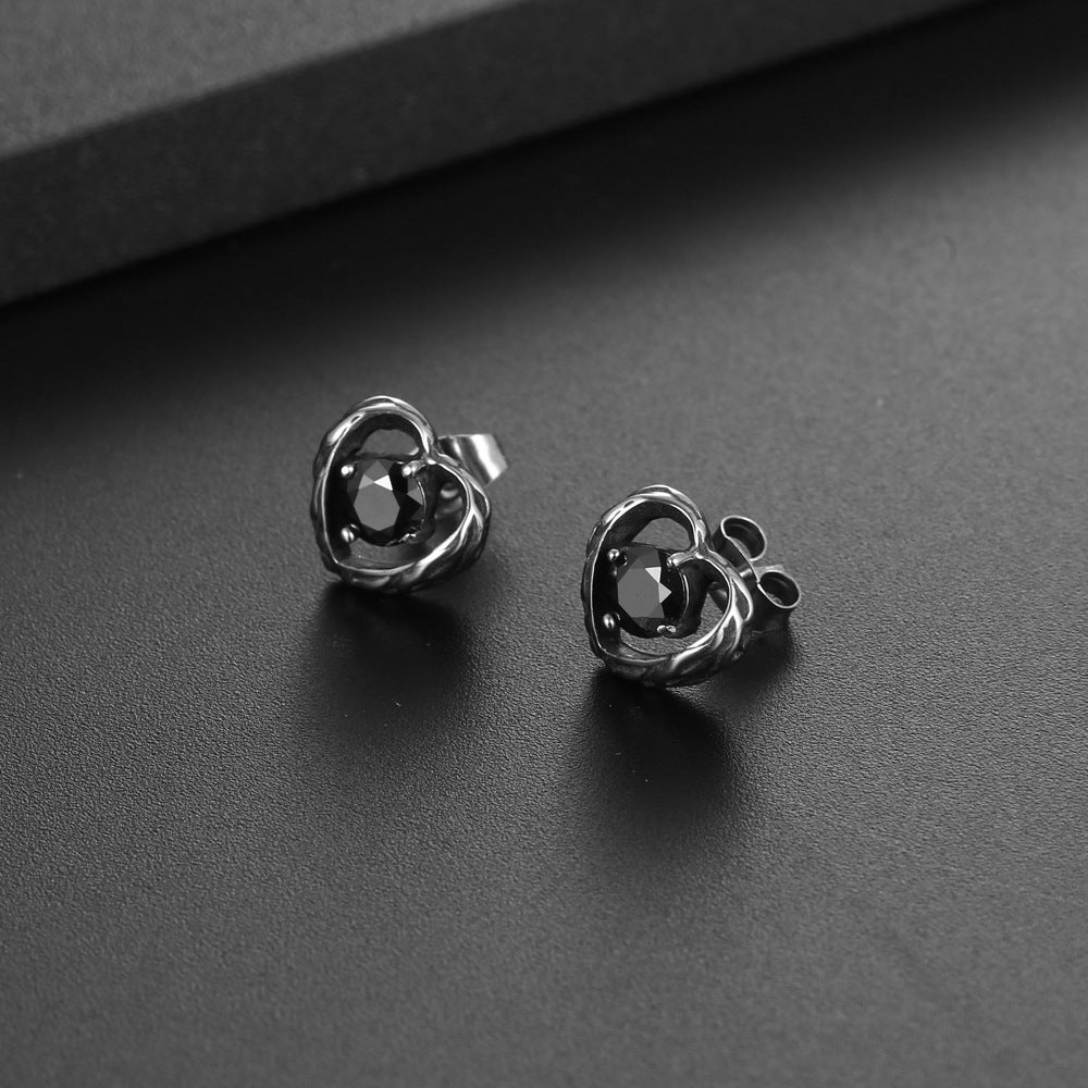 Titanium Steel Love Zircon Earrings – Retro-Inspired Fashion Accessories for Men and Women