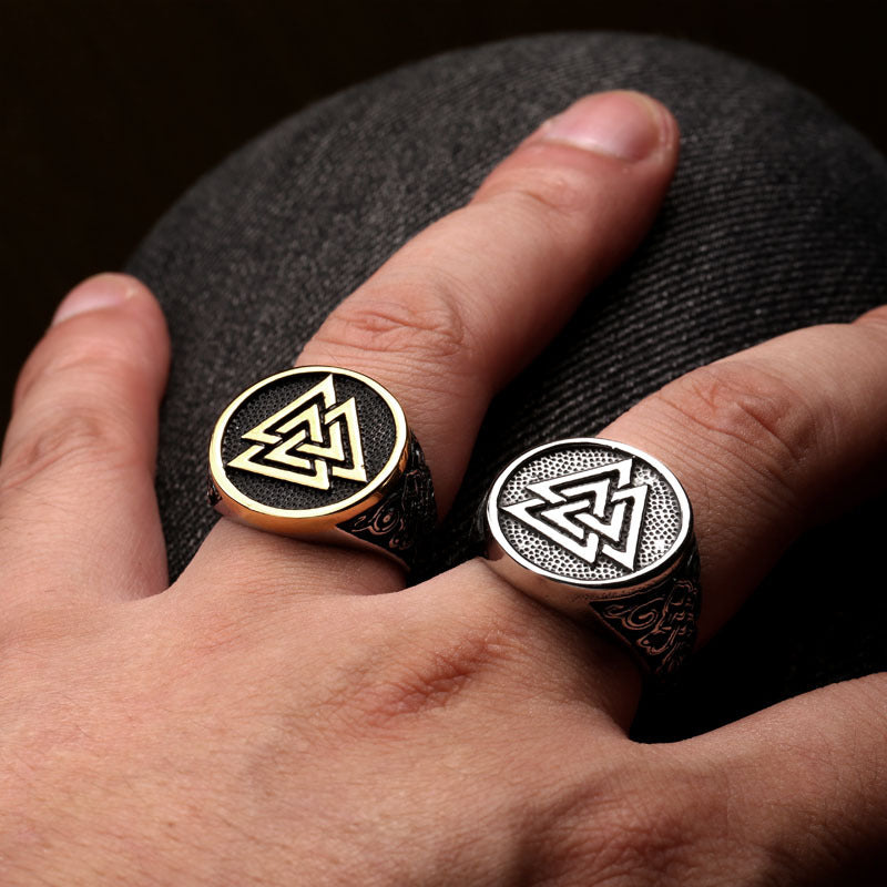 Odin's Triangular Titanium Steel Ring for Men - European and American Retro Design