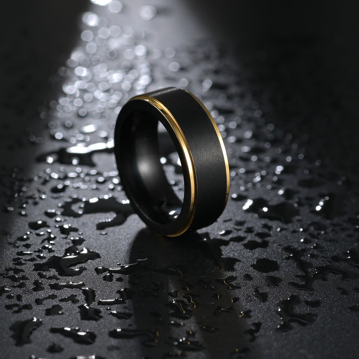 Black Gold Tungsten Steel Men's Ring - Standard Size 6-13 - European Design - Wholesale Jewelry for Men