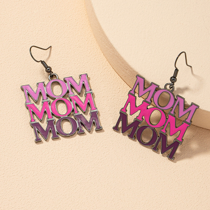 Slogan Letter Earrings - Mom Color Block Design - European & American Style Gold Earrings