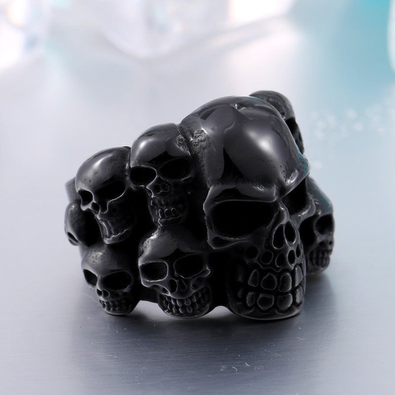 Punk-Inspired Men's Titanium Steel Skull Ring - Retro Wholesale Jewelry for Him