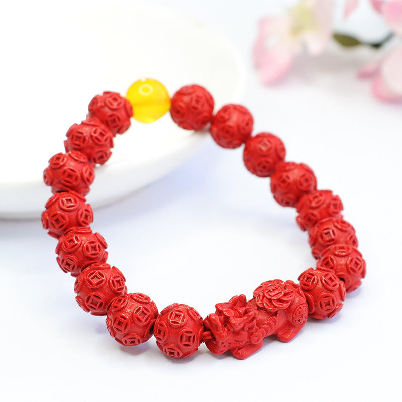 Red Sand Pixiu Copper Coin Bracelet