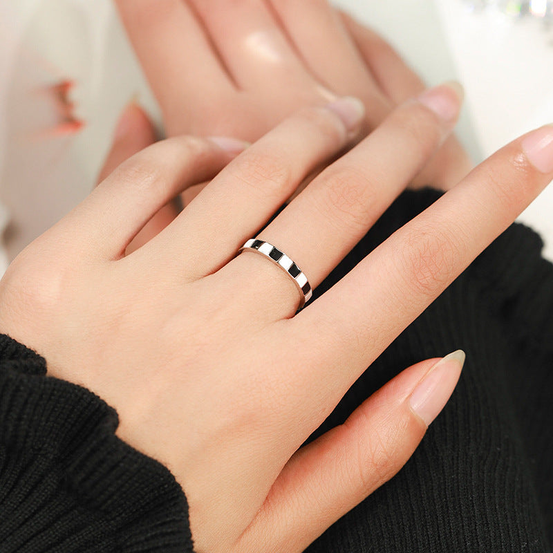 Classic Black and White Plaid Sterling Silver Ring - Everyday Genie Collection