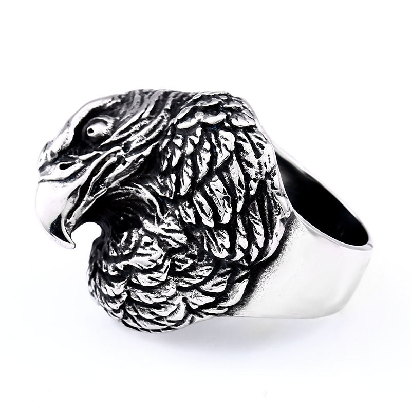 Customizable Vintage Stainless Steel Owl Ring for Men, Creative Eagle Head Titanium Steel Ring in European and American Style