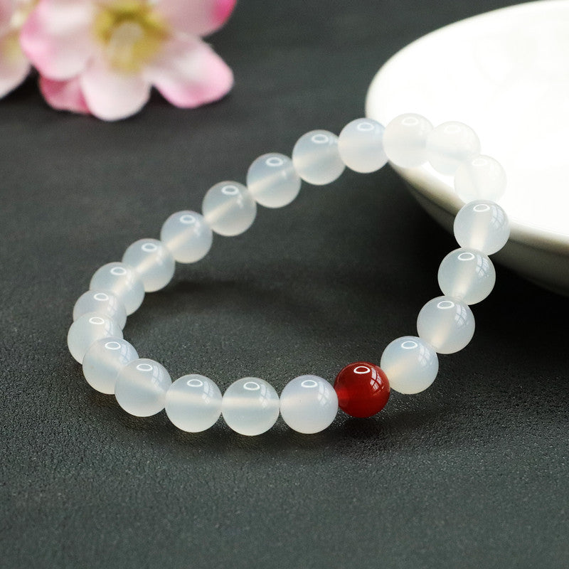 Chalcedony and Red Agate Sterling Silver Bracelet