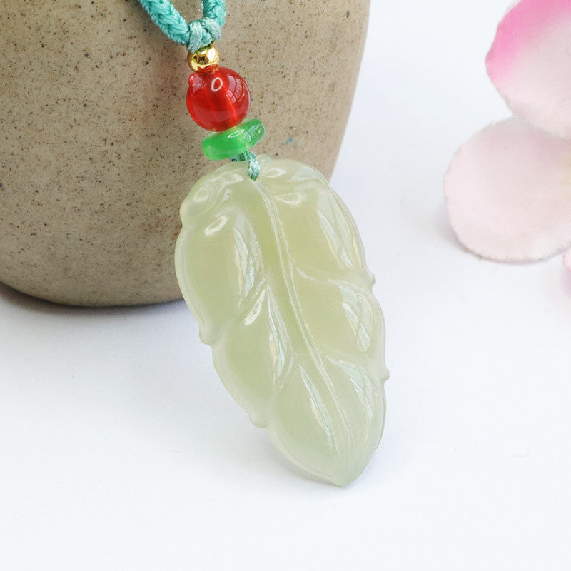 Jewelry Necklace Featuring Ice Green Leaf Hetian Jade