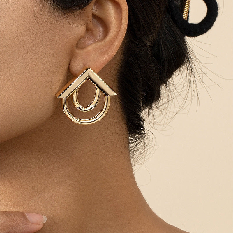 Wholesale Modern Metal Hollow Earrings with Geometric Cold Wind Design