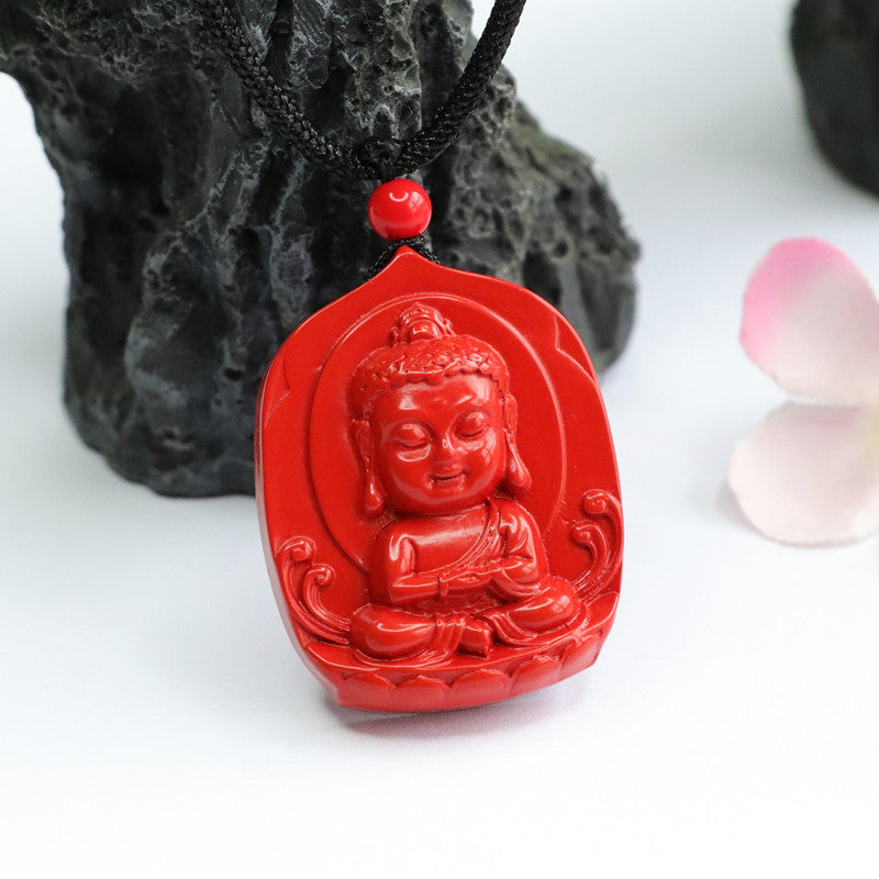 Red Sand Buddha Pendant with Cinnabar Stone Blessings