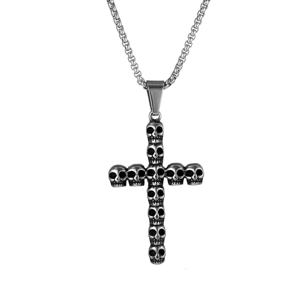 Rebellious Gothic Skull Cross Pendant Necklace for Men - Edgy Halloween Fashion Statement