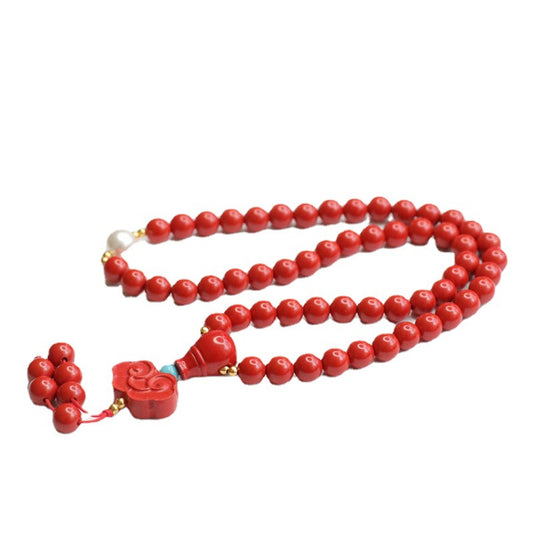 Auspicious Cloud Cinnabar Stone and Pearl Bracelet