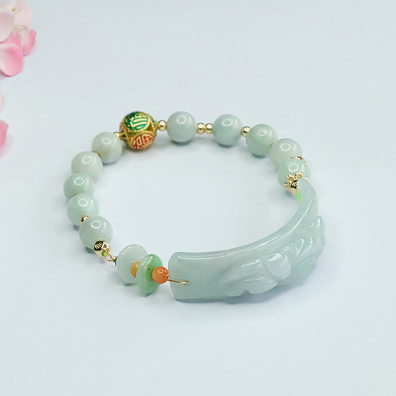 Jade Pixiu Blessing Bead Sterling Silver Bracelet