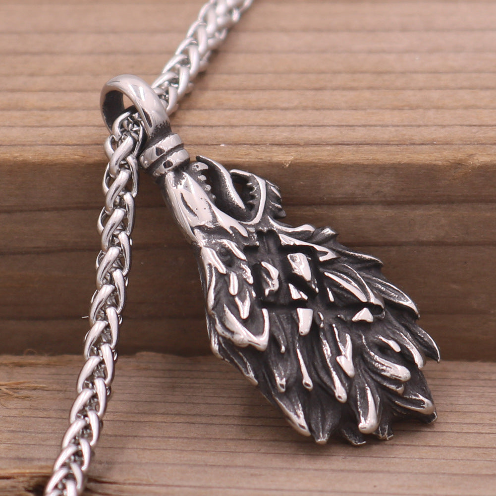 Wolf Head Pendant: Stainless Steel Nordic Mythology Necklace for Men