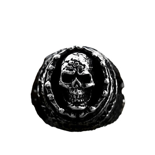 Men's Retro Titanium Steel Skull Ring - European and American Fashion Chain Jewelry