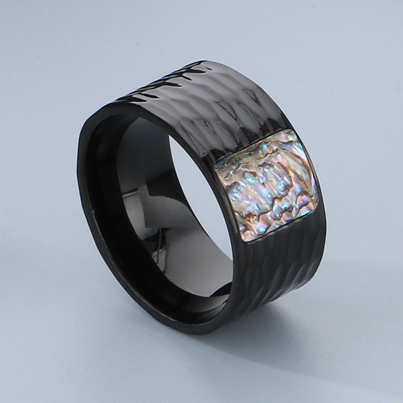 Stylish Abalone Shell Embossed Stainless Steel Men's Ring