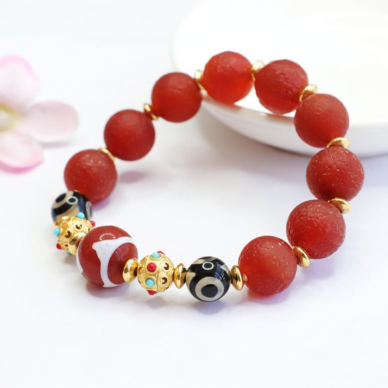 Heavenly Bead Old Material Red Agate and Chalcedony Sterling Silver Bracelet