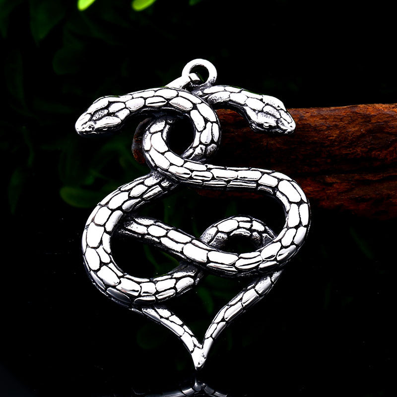 Vintage-Inspired Men's Titanium Steel Snake Pendant - Retro European and American Design