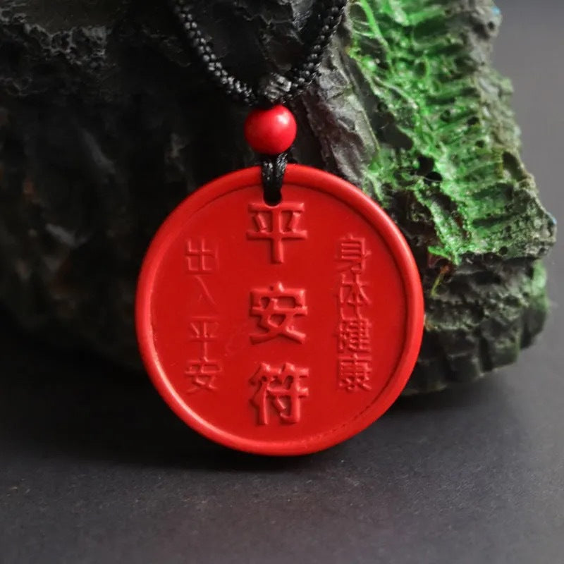 Red Cinnabar Sand Protective Talisman Pendant with Sterling Silver Craftsmanship