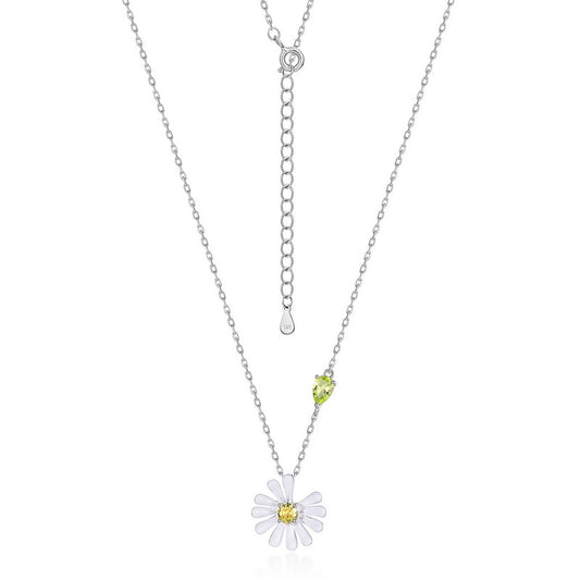 Little Daisy Pendant Olive Green Zircon Sterling Silver Necklace