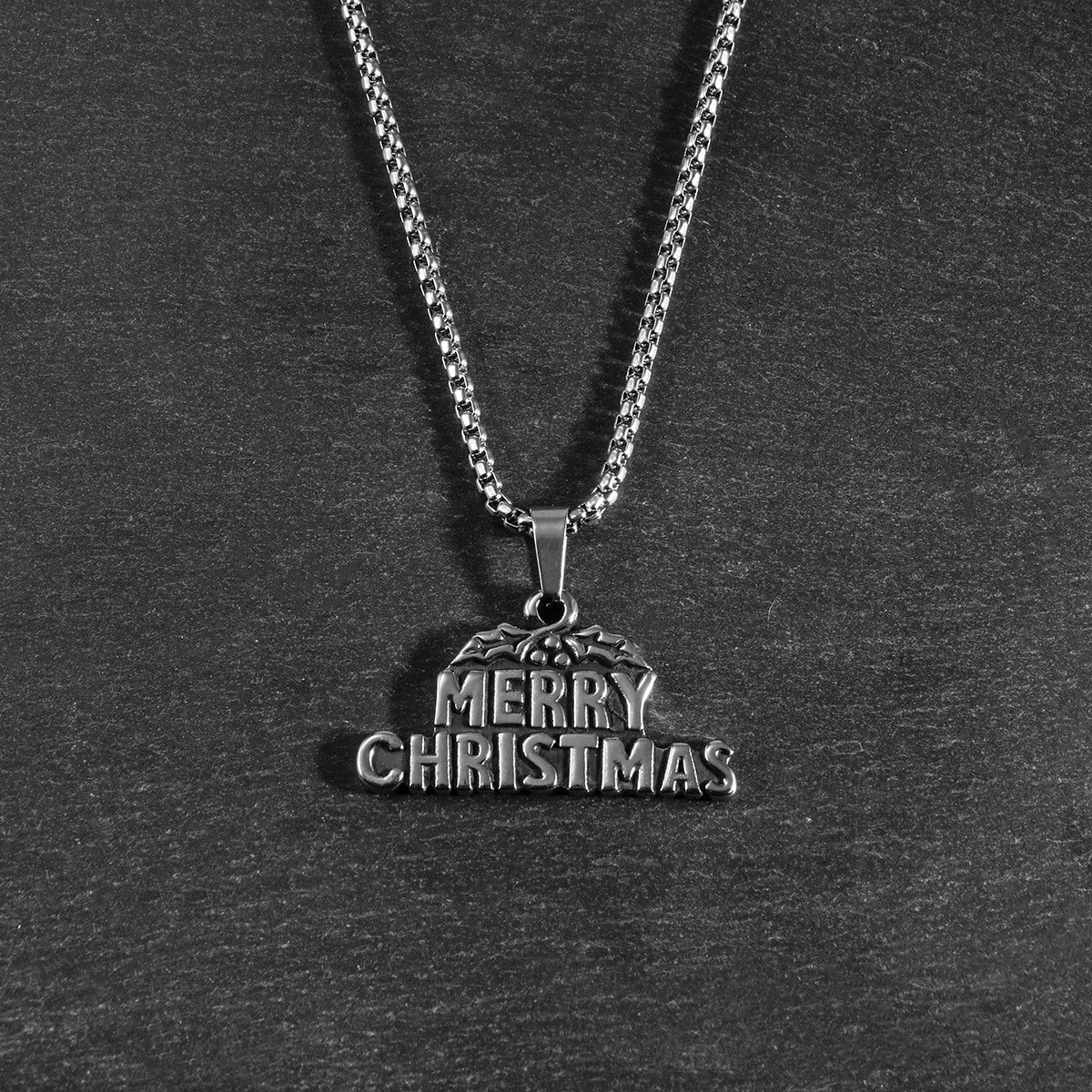 Festive Stainless Steel Santa Hat Necklace for Men - European & American Retro Design