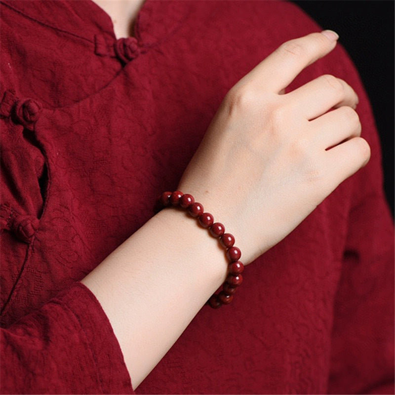 Purple Gold Sand Round Bead Bracelet with Cinnabar Stone