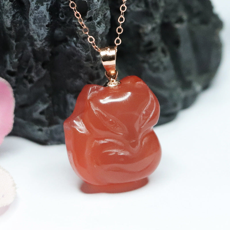 Rose Gold Necklace with Sterling Silver Agate Fox Pendant