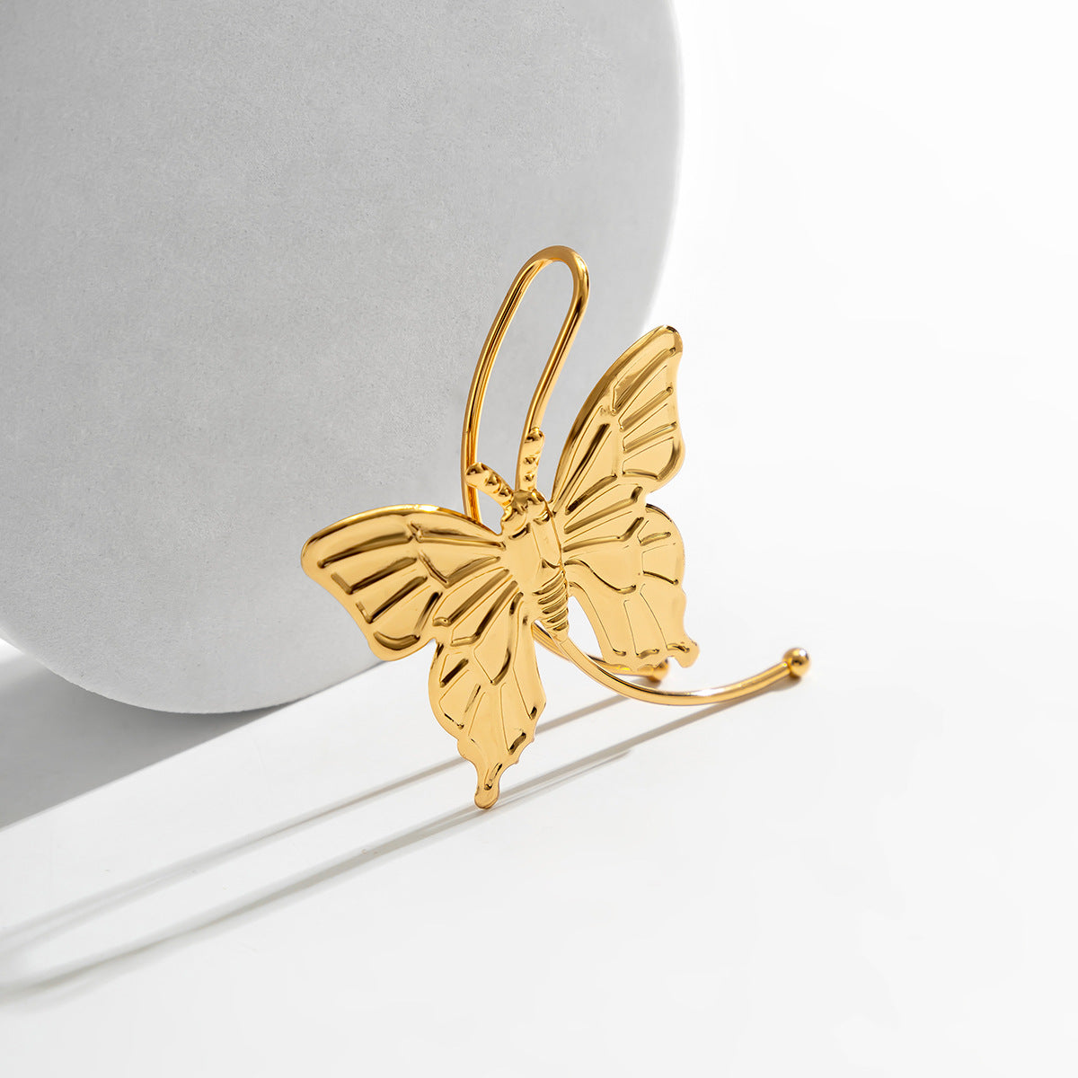 Winged Charm Clip Earring - Elegant Single Butterfly Ear Cuff For Non-Pierced Right Ear