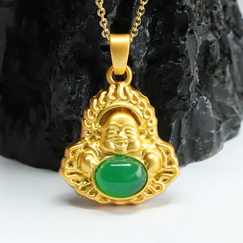 Green Chalcedony Maitreya Buddha Pendant with Sterling Silver