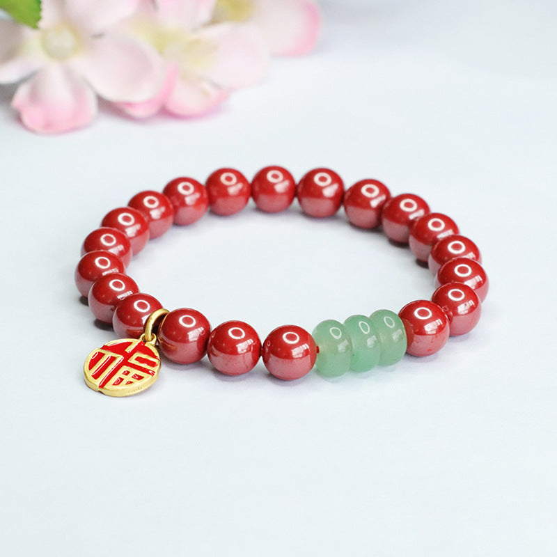 Emperor Cinnabar and Jade Sterling Silver Bracelet