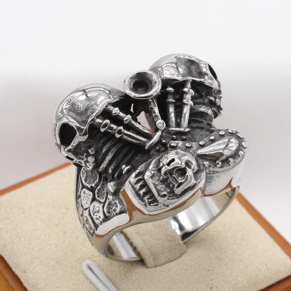 Retro Men's Titanium Steel Locomotive Motor Engine Ring