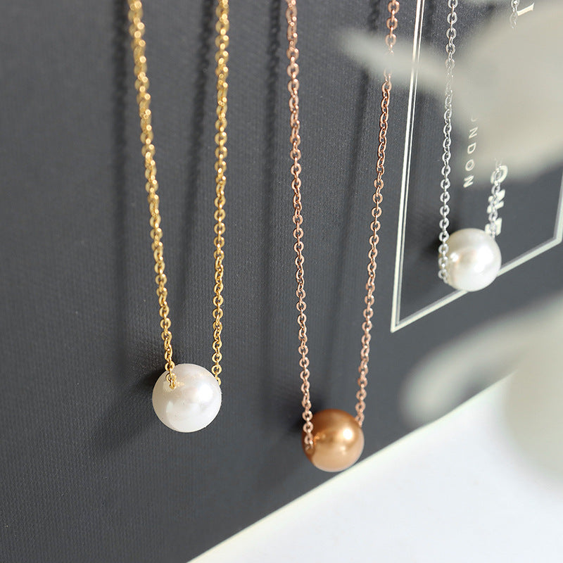 Golden Collarbone Chain Necklace with Imitation Pearl Pendant