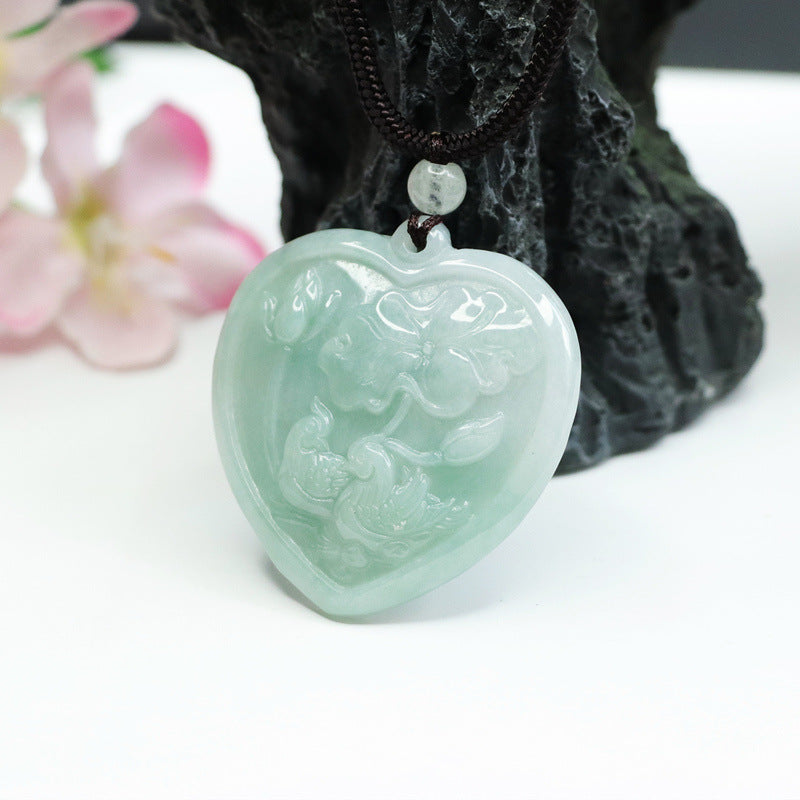 A Necklace Jewelry with Love Pendant Made of Natural Burma A Jade