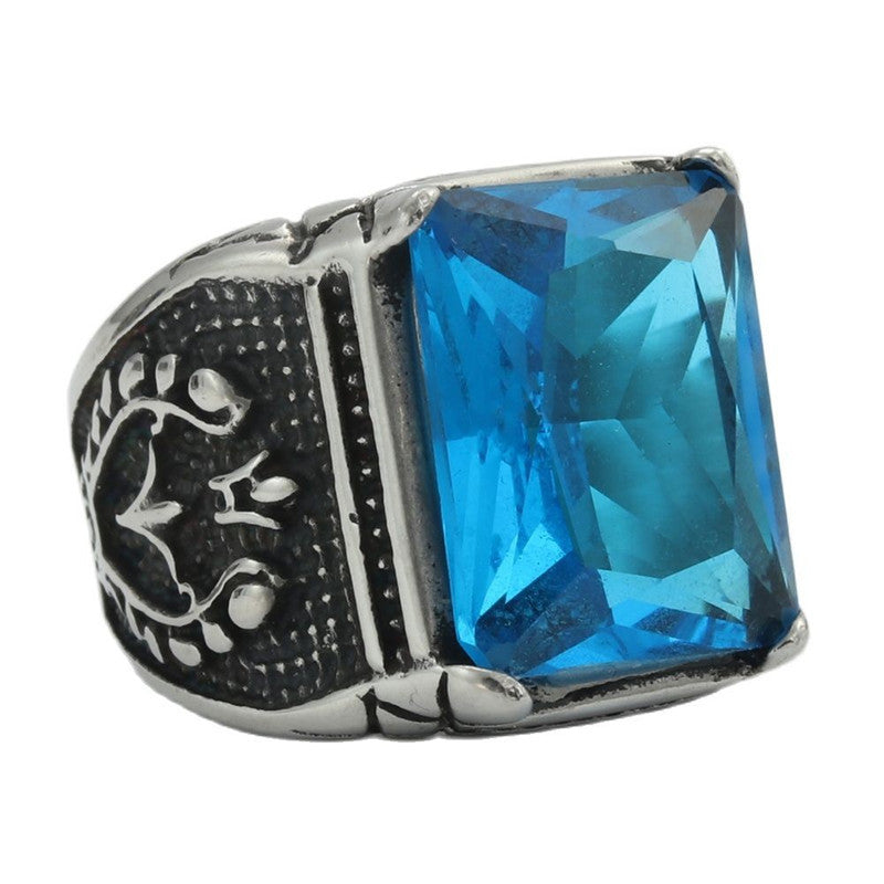 Trendy Multi-Color Zircon Titanium Steel Square Ring for Men and Women