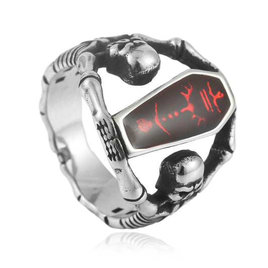 Titanium Steel Punk Skull Ring for Men - Retro Fortune Coffin Design