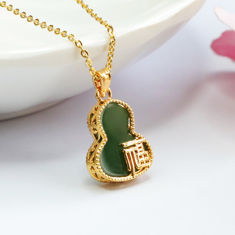 Blessed Hetian Gourd Jasper Jade Necklace