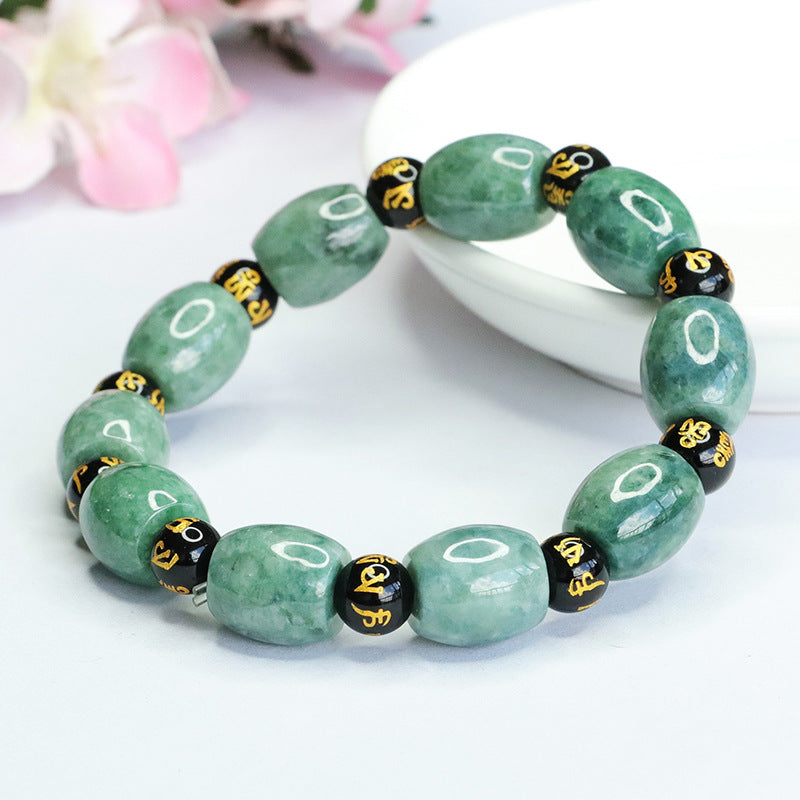 Six Character Proverbs Fortune's Favor Sterling Silver Jade Bracelet