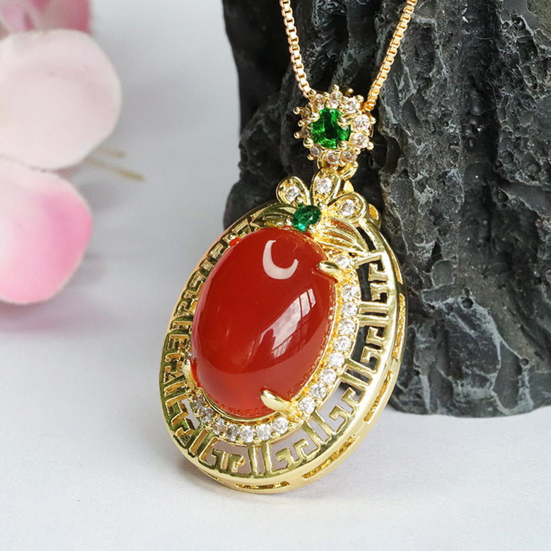 Pigeon Blood Red Agate Clover Zircon Pendant