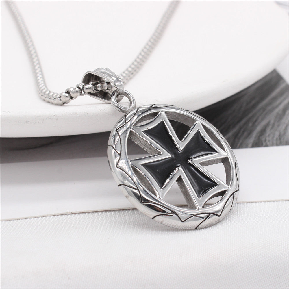 Black Teutonic Cross Circle Titanium Steel Pendant for Men