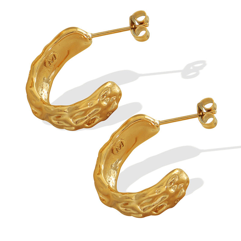 Elegant Titanium Plated C-Shaped Earrings with 18K Gold Accents