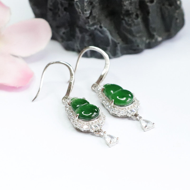 Gourd Shaped Sterling Silver Jade Earrings