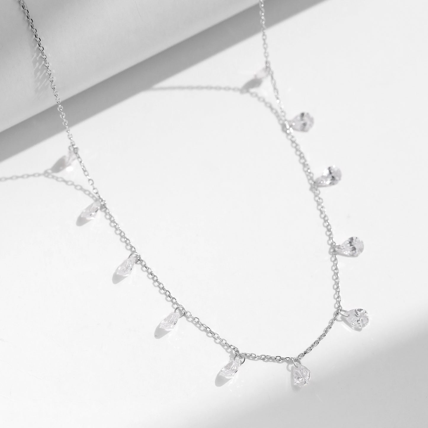 S925 Sterling Silver Sparkling Water Droplet Necklace with Zircons