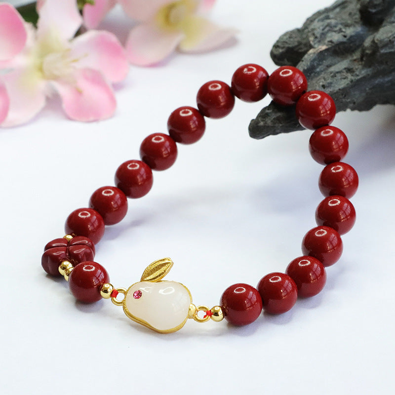 Lucky Charm Sterling Silver Bracelet with Purple Gold Sand and Cinnabar Stone