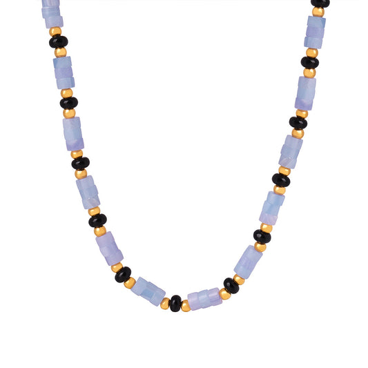 Dopamine Delight Handmade Natural Stone Beaded Necklace with 18K Gold Touch