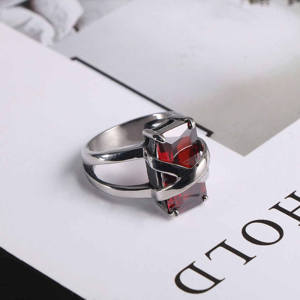 Fashionable Stainless Steel Cross Ring with Ruby for Women - Wholesale Available