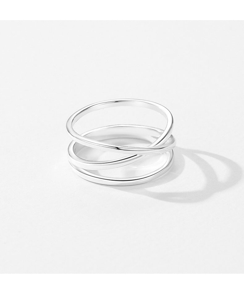 Everyday Genie Sterling Silver Geometric Line Ring with Cross Personality