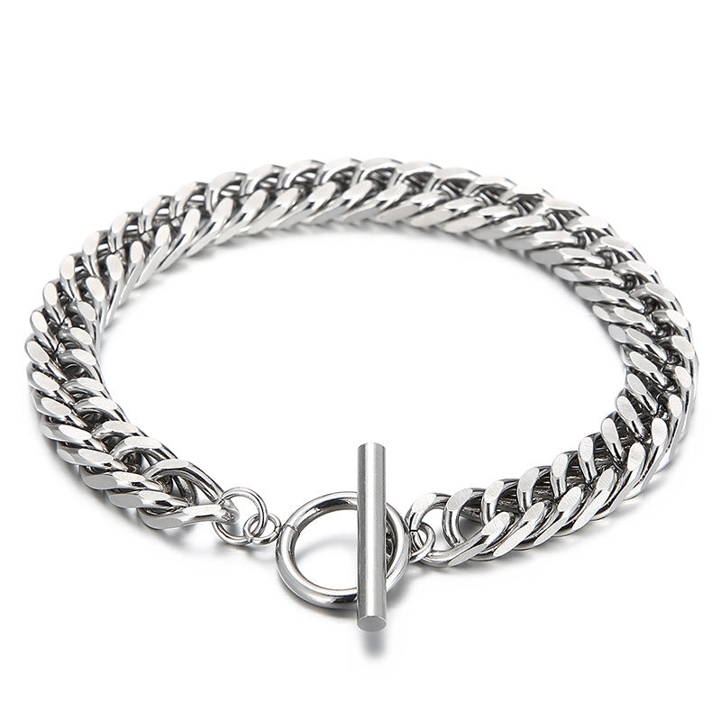 Stylish Titanium Steel Cuban Chain Bracelet for Men - Non-Fading OT Buckle Couple Jewelry